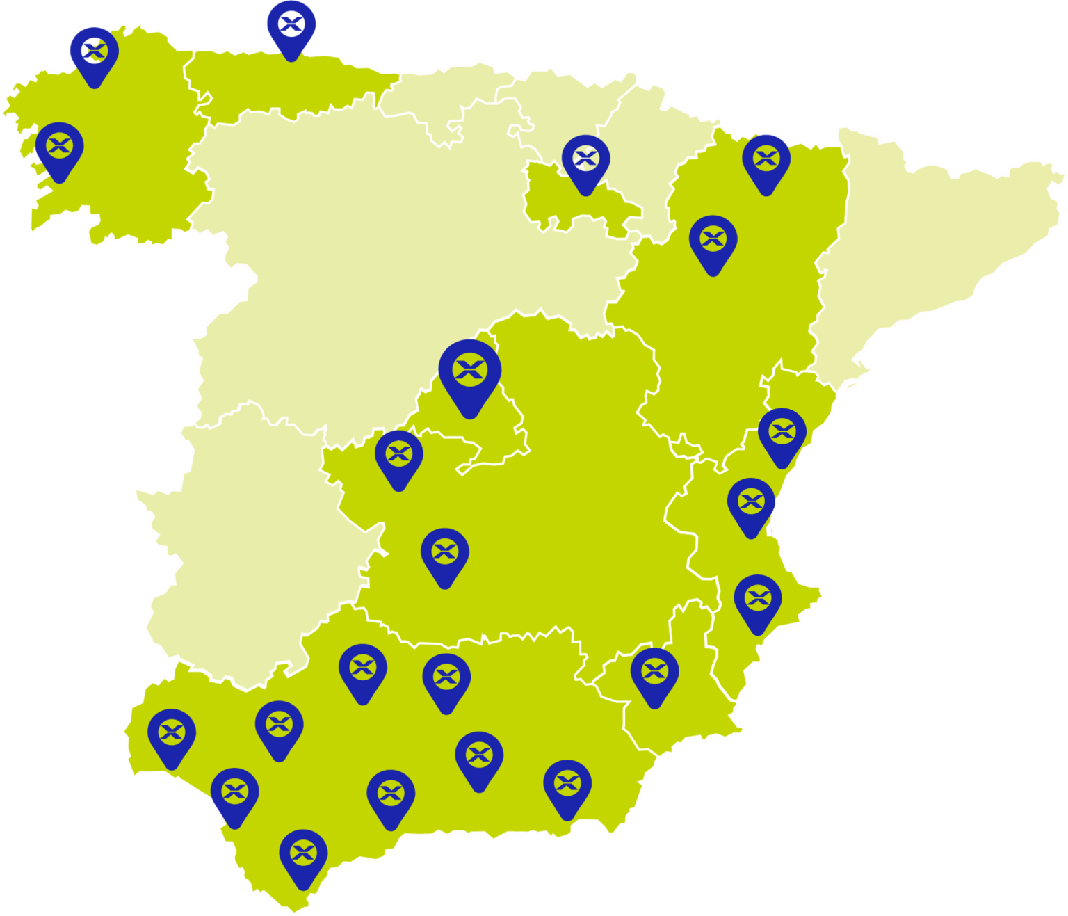 mapa con las delegaciones de DUPLEX Ascensores en España